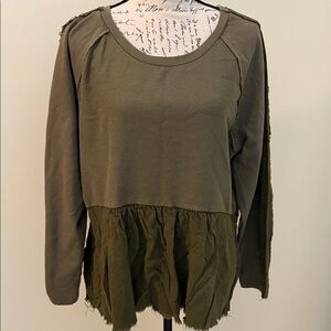 Umgee Two-Tone Olive Long Sleeve Top